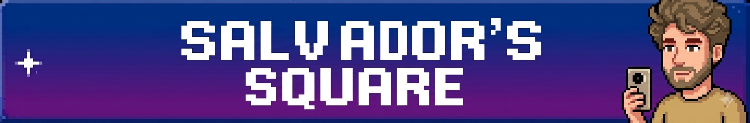Salvador's Square banner with pixalated selfie of salvador